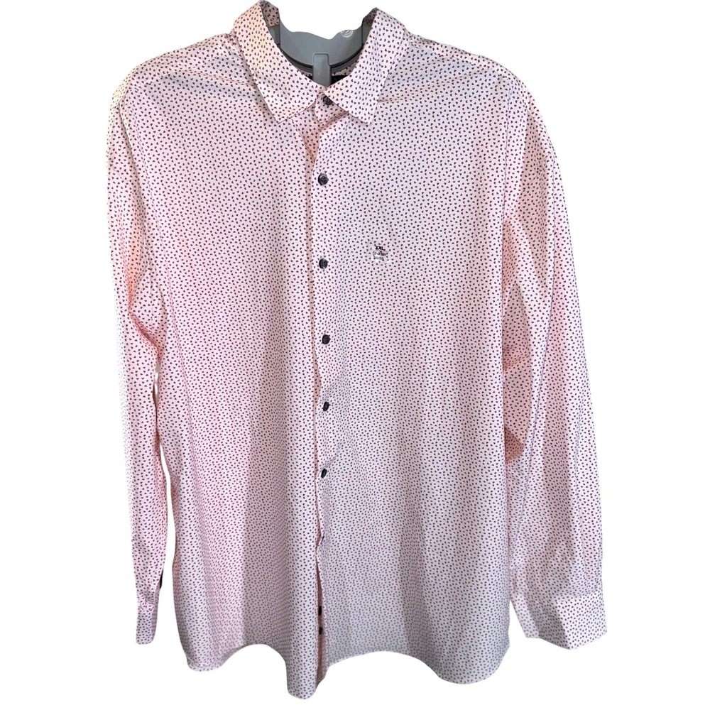 Alfani Dress Shirt Men's XXL White Red Micro Print Stretch Button-Up NWOT